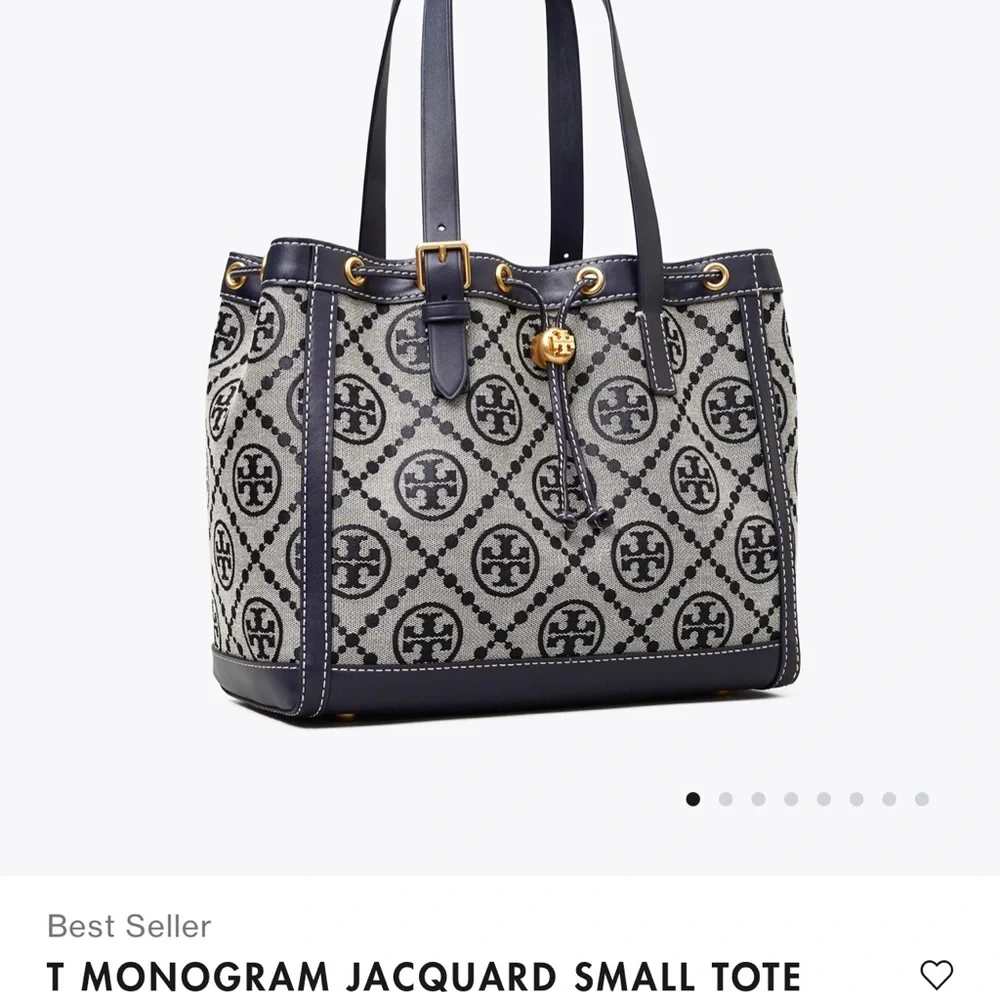 Tory Burch Navy and Cream Monogram Jacquard Small Tote
